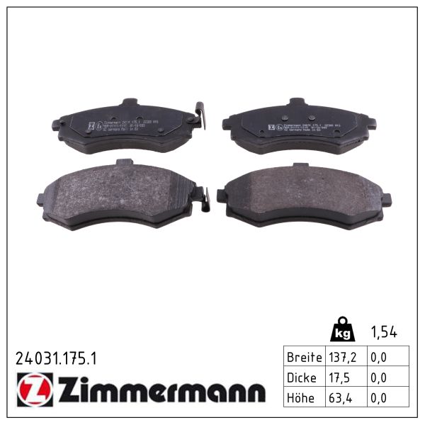 ZIMMERMANN Bremseklodser 240311751 foraksel for HYUNDAI