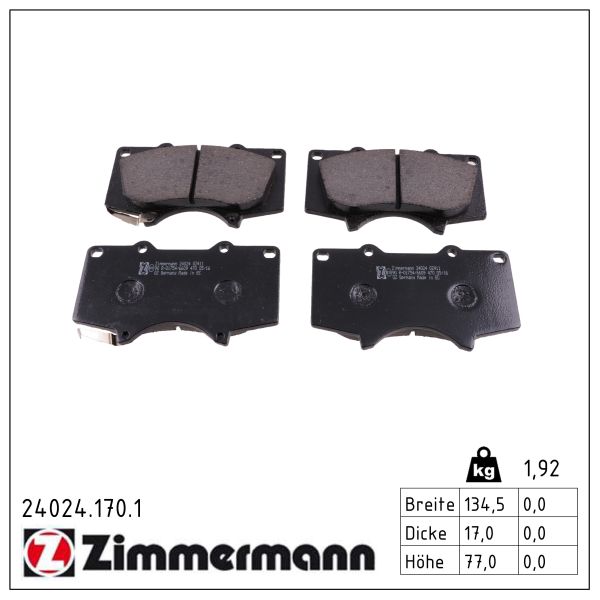 ZIMMERMANN Bremseklodser 240241701 foraksel for MITSUBISHI TOYOTA TOYOTA (FAW)