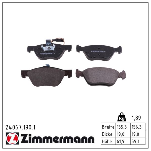 ZIMMERMANN Bremseklodser 240671901 foraksel for FIAT ALFA ROMEO