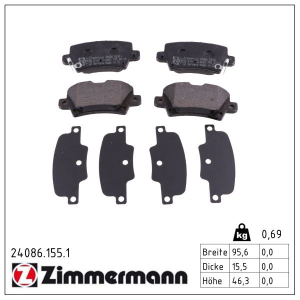 ZIMMERMANN Bremseklodser 240861551 bagaksel for HONDA