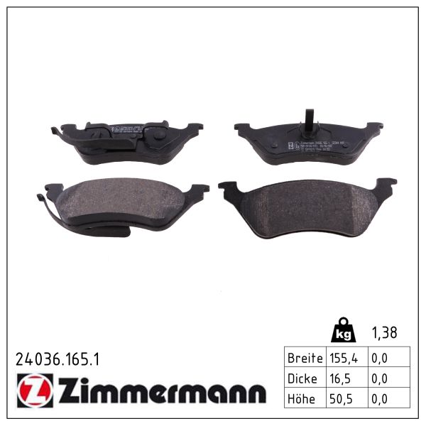 ZIMMERMANN Bremseklodser 240361651 bagaksel for DODGE CHRYSLER
