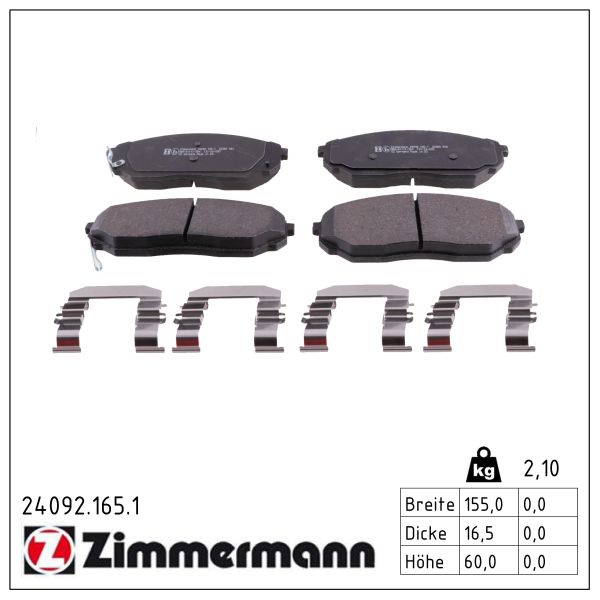 ZIMMERMANN Bremseklodser 240921651 foraksel for KIA