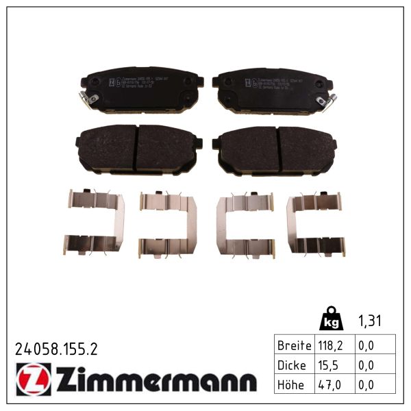 ZIMMERMANN Bremseklodser 240581552 bagaksel for KIA