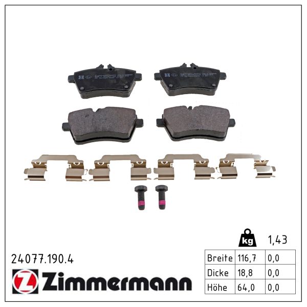 ZIMMERMANN Bremseklodser 240771904 foraksel for MERCEDES-BENZ