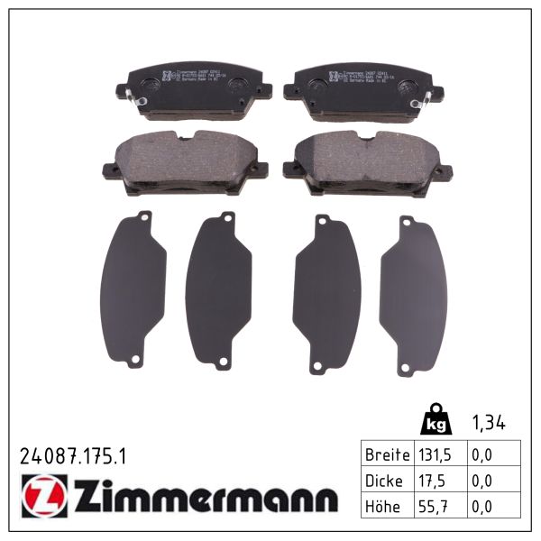 ZIMMERMANN Bremseklodser 240871751 foraksel for HONDA