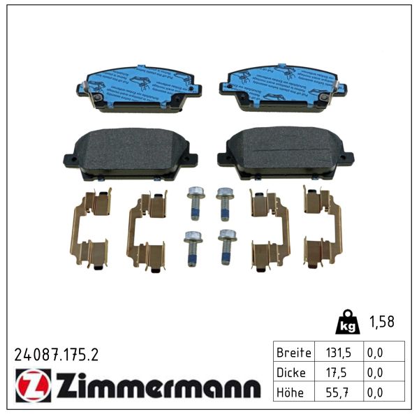 ZIMMERMANN Bremseklodser 240871752 foraksel for HONDA