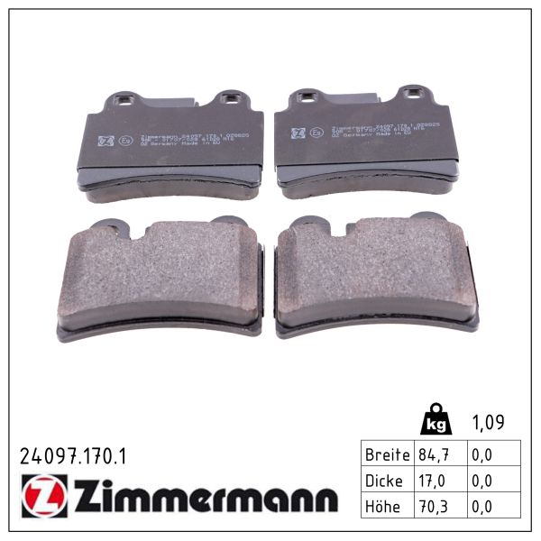 ZIMMERMANN Bremseklodser 240971701 bagaksel for VAG