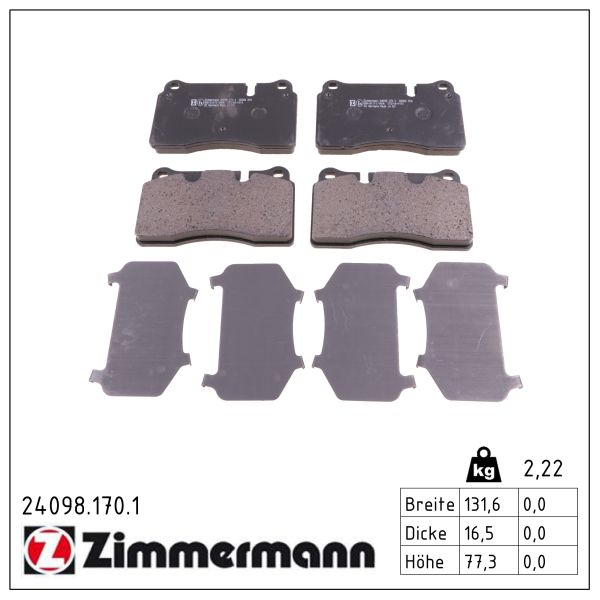 ZIMMERMANN Bremseklodser 240981701 foraksel for VAG VW