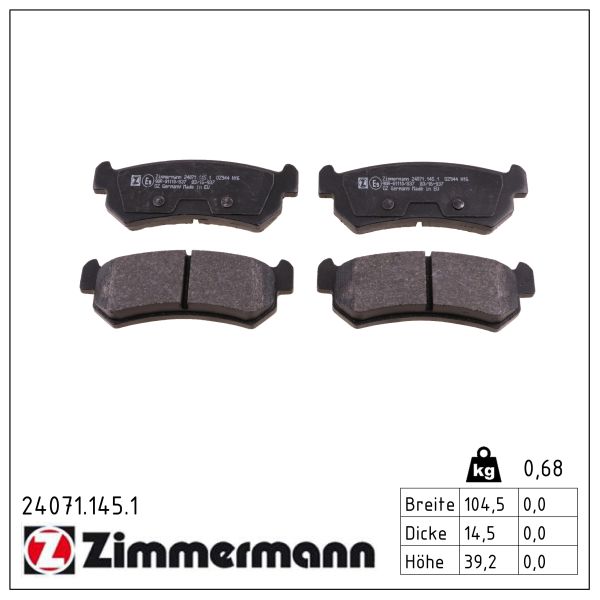 ZIMMERMANN Bremseklodser 240711451 bagaksel for DAEWOO