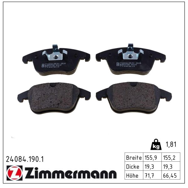 ZIMMERMANN Bremseklodser 240841901 foraksel for MG JAGUAR FORD (CHANGAN)