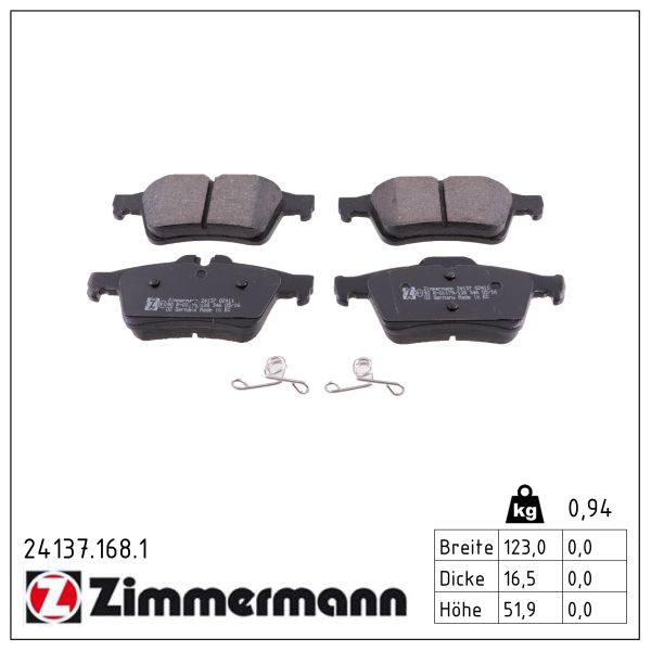 ZIMMERMANN Bremseklodser 241371681 bagaksel for CITROËN/PEUGEOT FORD FORD (CHANGAN) OPEL VOLVO SAAB VOLVO (CHANGAN) VAUXHALL GENERAL MOTORS JAGUAR MA