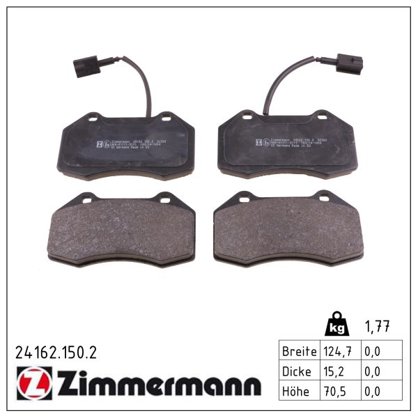 ZIMMERMANN Bremseklodser 241621502 foraksel for FIAT ABARTH ALFA ROMEO
