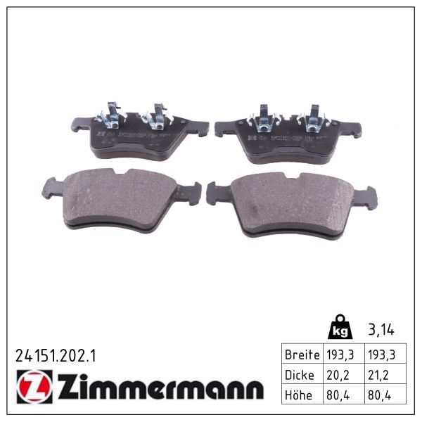 ZIMMERMANN Bremseklodser 241512021 foraksel for MERCEDES-BENZ