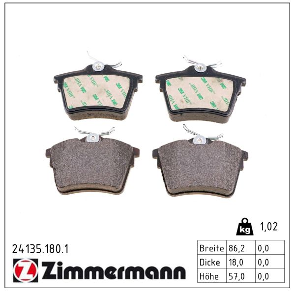 ZIMMERMANN Bremseklodser 241351801 bagaksel for CITROËN/PEUGEOT