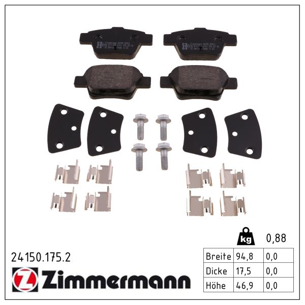 ZIMMERMANN Bremseklodser 241501752 bagaksel for CITROËN/PEUGEOT