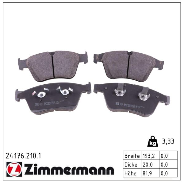 ZIMMERMANN Bremseklodser 241762101 foraksel for MERCEDES-BENZ