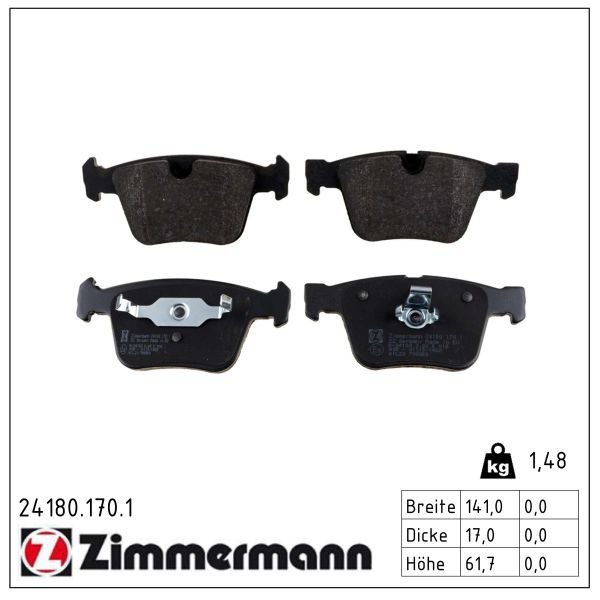 ZIMMERMANN Bremseklodser 241801701 bagaksel for MERCEDES-BENZ