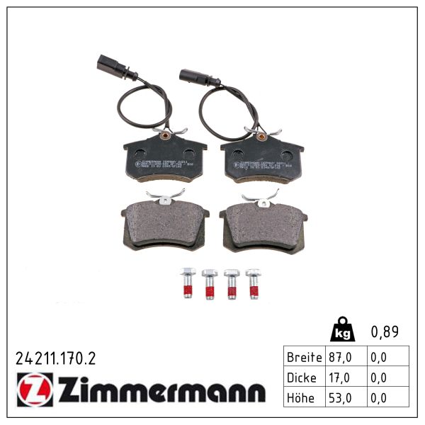 ZIMMERMANN Bremseklodser 242111702 bagaksel for VAG