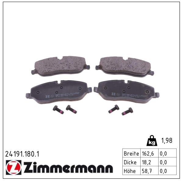 ZIMMERMANN Bremseklodser 241911801 foraksel for LAND ROVER