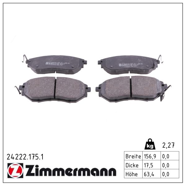 ZIMMERMANN Bremseklodser 242221751 foraksel for SUBARU