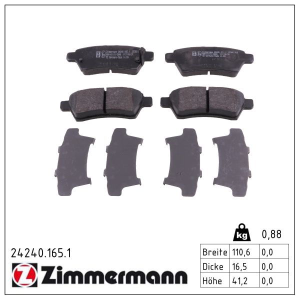 ZIMMERMANN Bremseklodser 242401651 bagaksel for NISSAN