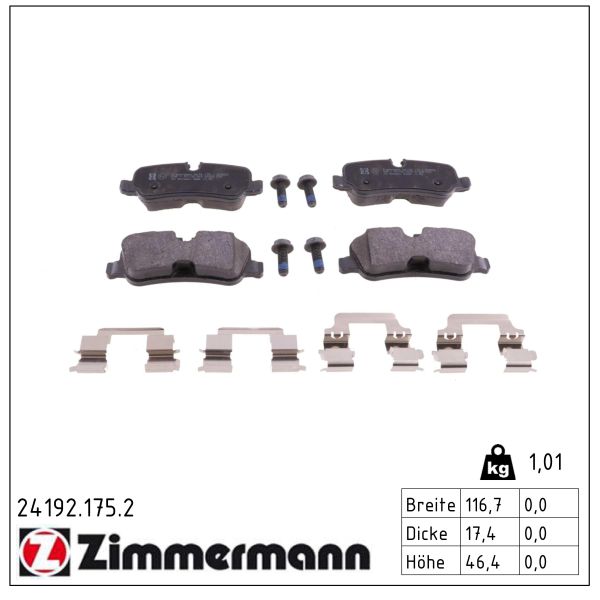 ZIMMERMANN Bremseklodser 241921752 bagaksel for LAND ROVER