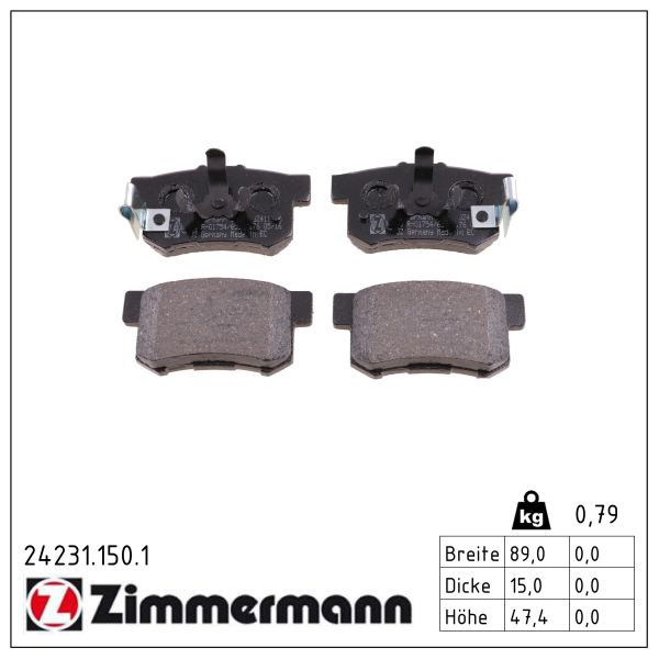 ZIMMERMANN Bremseklodser 242311501 bagaksel for HONDA HONDA (DONGFENG) HONDA (GAC)