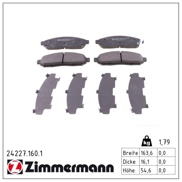 ZIMMERMANN Bremseklodser 242271601 foraksel for NISSAN