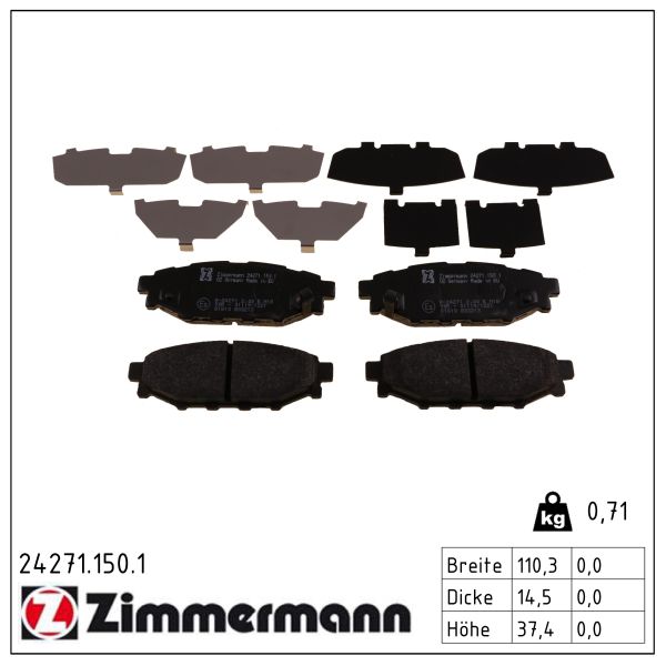 ZIMMERMANN Bremseklodser 242711501 bagaksel for SUBARU TOYOTA