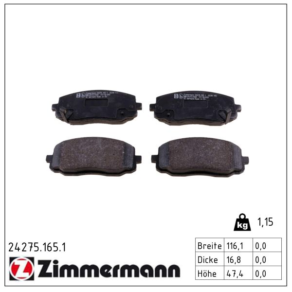 ZIMMERMANN Bremseklodser 242751651 foraksel for HYUNDAI KIA