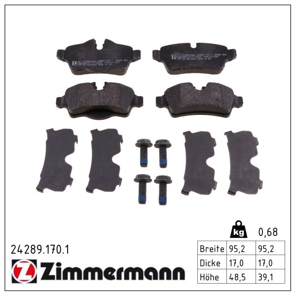 ZIMMERMANN Bremseklodser 242891701 bagaksel for MINI