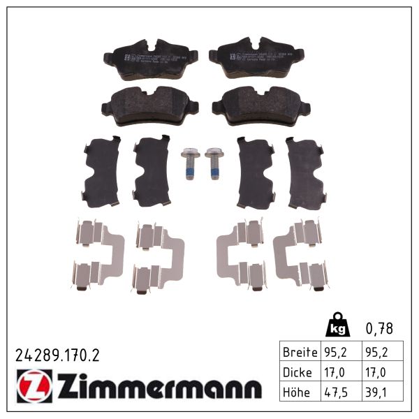 ZIMMERMANN Bremseklodser 242891702 bagaksel for MINI