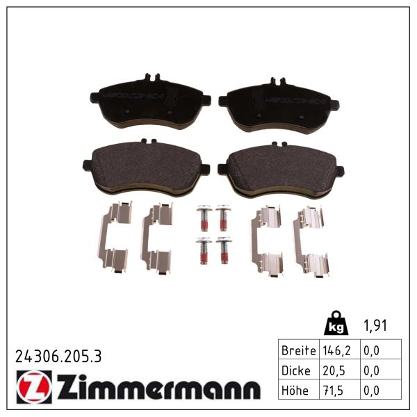 ZIMMERMANN Bremseklodser 243062053 foraksel for MERCEDES-BENZ MERCEDES-BENZ (BBDC)