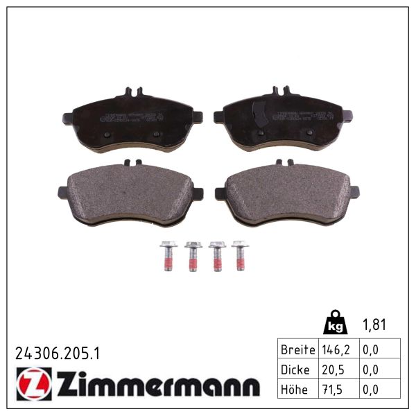 ZIMMERMANN Bremseklodser 243062051 foraksel for MERCEDES-BENZ MERCEDES-BENZ (BBDC)