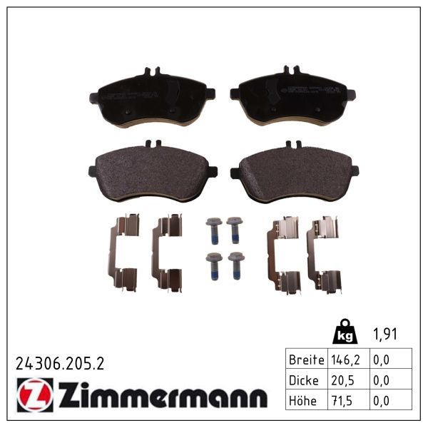 ZIMMERMANN Bremseklodser 243062052 foraksel for MERCEDES-BENZ MERCEDES-BENZ (BBDC)