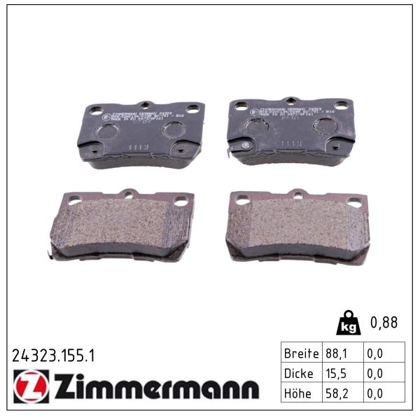 ZIMMERMANN Bremseklodser 243231551 bagaksel for TOYOTA (FAW) LEXUS