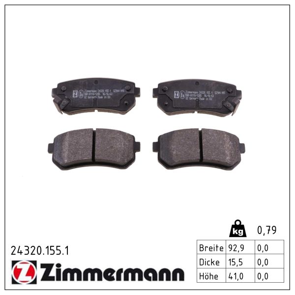 ZIMMERMANN Bremseklodser 243201551 bagaksel for HYUNDAI KIA (DYK) KIA