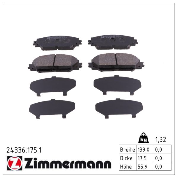 ZIMMERMANN Bremseklodser 243361751 foraksel for TOYOTA TOYOTA (FAW)
