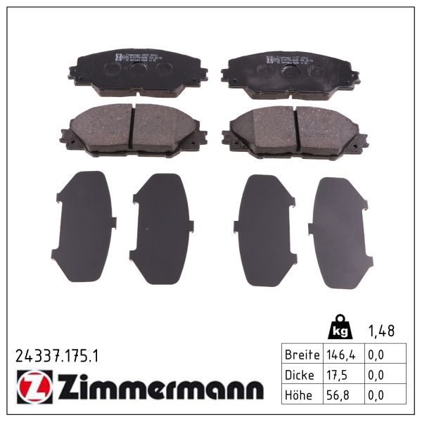 ZIMMERMANN Bremseklodser 243371751 foraksel for TOYOTA TOYOTA (FAW) LANDWIND (JMC)