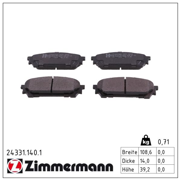 ZIMMERMANN Bremseklodser 243311401 bagaksel for SUBARU