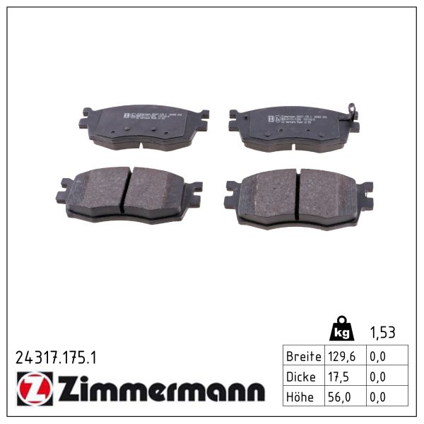 ZIMMERMANN Bremseklodser 243171751 foraksel for KIA (DYK) KIA HYUNDAI