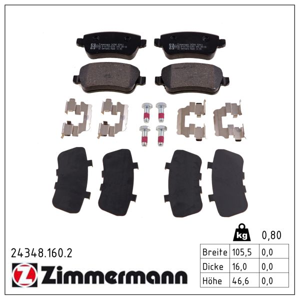ZIMMERMANN Bremseklodser 243481602 bagaksel for FIAT