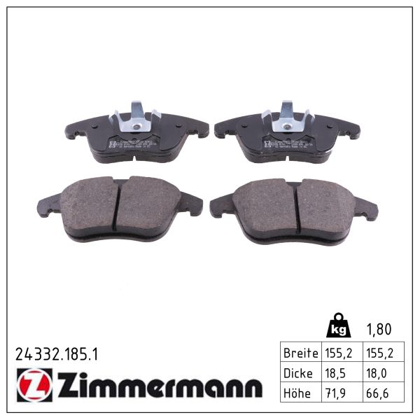ZIMMERMANN Bremseklodser 243321851 foraksel for CITROËN/PEUGEOT