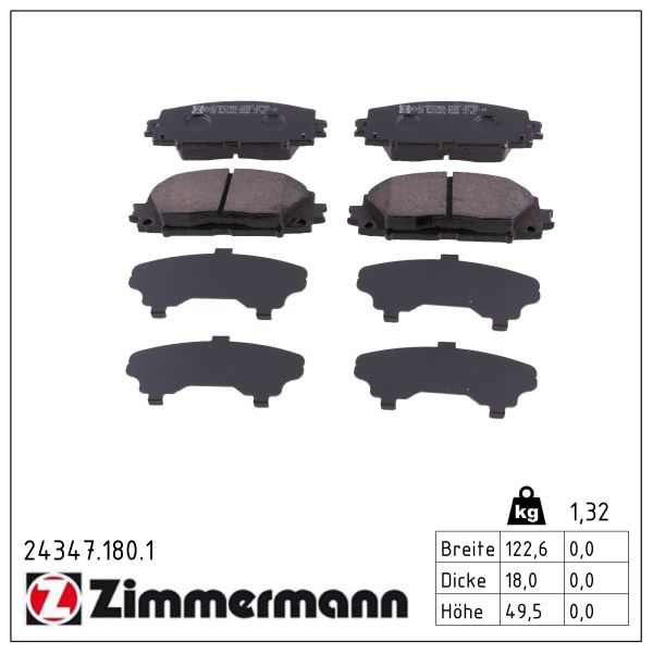 ZIMMERMANN Bremseklodser 243471801 foraksel for TOYOTA TOYOTA (FAW) GREAT WALL
