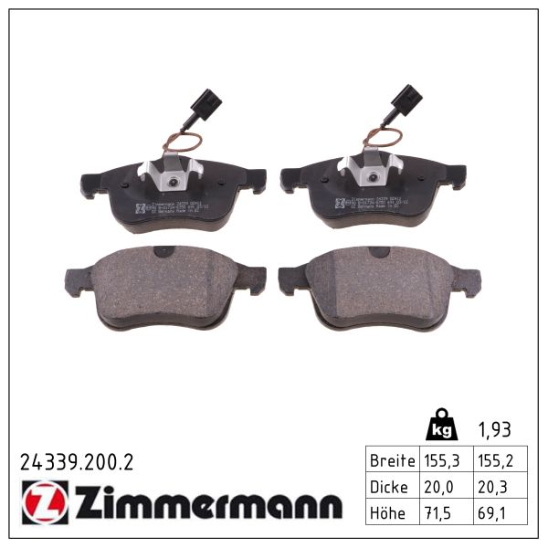 ZIMMERMANN Bremseklodser 243392002 foraksel for ALFA ROMEO