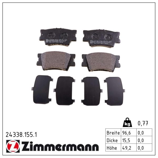 ZIMMERMANN Bremseklodser 243381551 bagaksel for PONTIAC TOYOTA TOYOTA (GAC) TOYOTA (FAW)