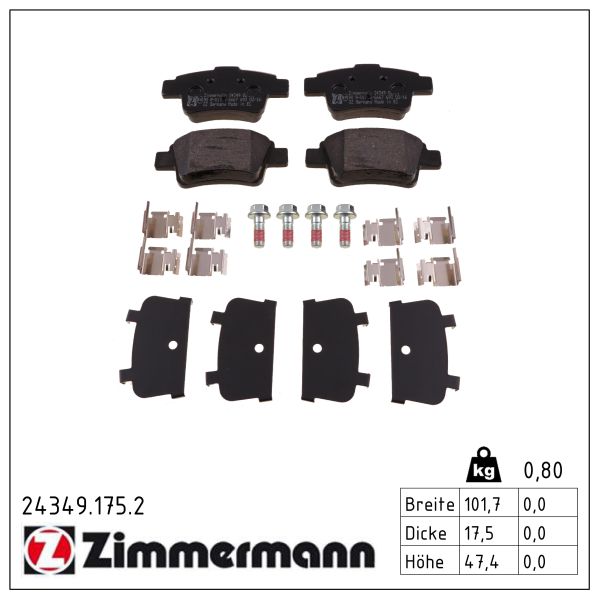 ZIMMERMANN Bremseklodser 243491752 bagaksel for OPEL FIAT GENERAL MOTORS