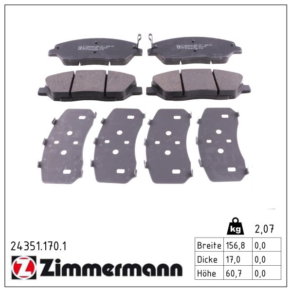 ZIMMERMANN Bremseklodser 243511701 foraksel for SSANGYONG HYUNDAI KIA HYUNDAI (BEIJING)