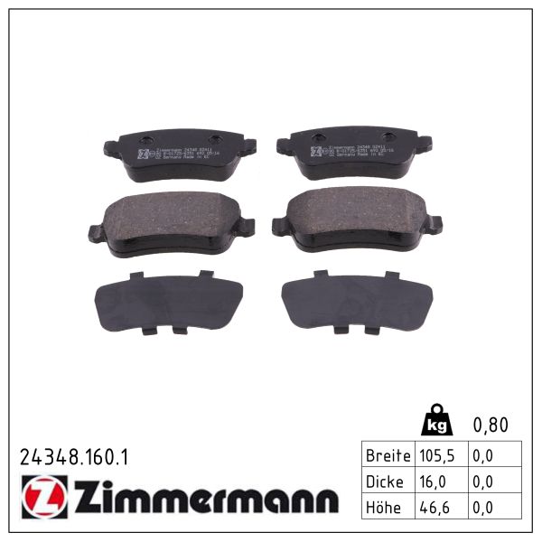 ZIMMERMANN Bremseklodser 243481601 bagaksel for FIAT