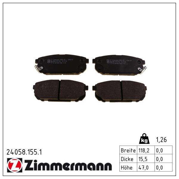 ZIMMERMANN Bremseklodser 240581551 bagaksel for KIA